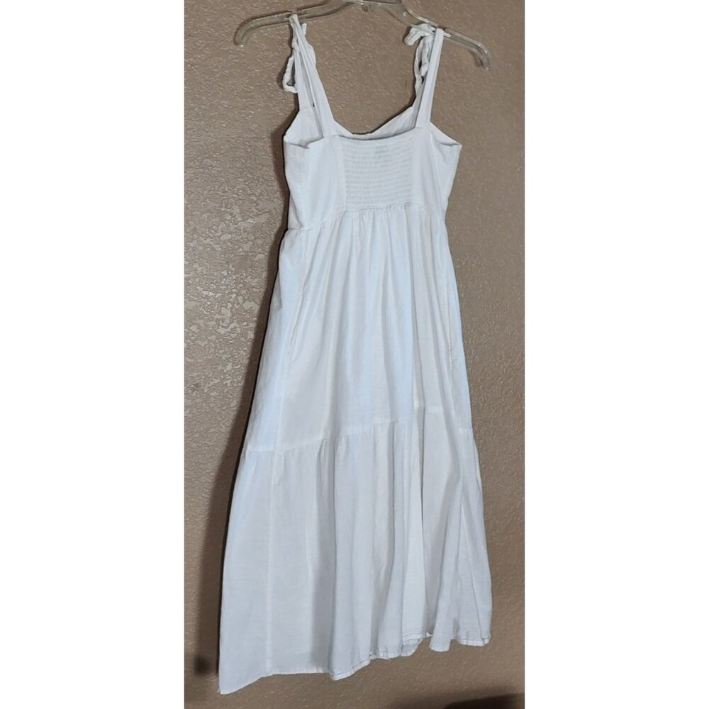 Urban Outfitters White Button-Front Tiered Midi Dress Adjustable Tie Straps XS - Picture 3 of 13